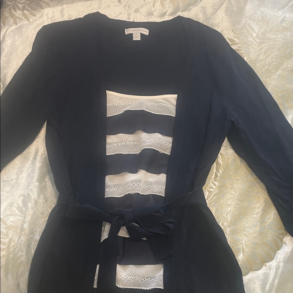 New York & Company Navy Sweater with White Accents